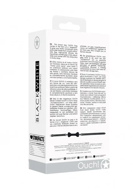 Ouch Black & White Silicone Bone Gag with Adjustable Bonded Leather Straps — image 3 of 5