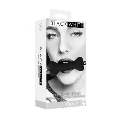 ouch black white silicone bone gag with adjustable bonded leather straps