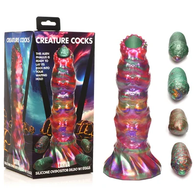 creature cocks larva silicone dildo coloured 229 cm fantasy dildo with eggs