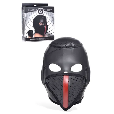 master series scorpion neoprene bondage hood with removable blindfold face mask