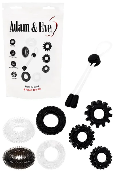 Adam and Eve Hard At Work 8 Piece Cock Ring Set — image 9 of 12