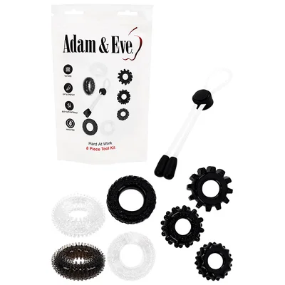 adam and eve hard at work 8 piece cock ring set