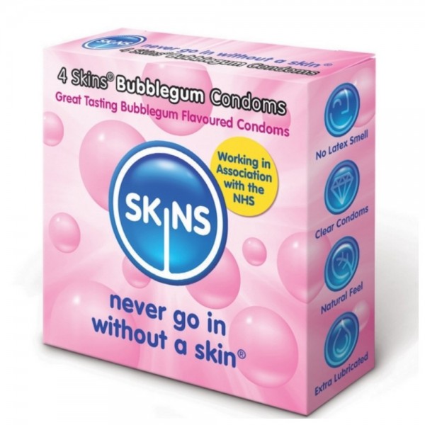 Skins Blow Me Bubblegum Flavoured Condoms - 4 Pack