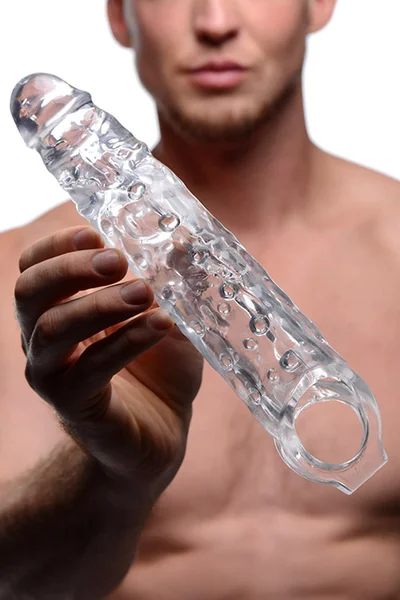 Size Matters 10.75" Clear Penis Extension Sleeve with Ball Strap — image 4 of 4