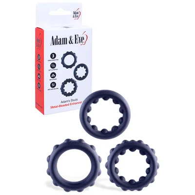 adam and eve adams studs 3 piece metal beaded cock ring set