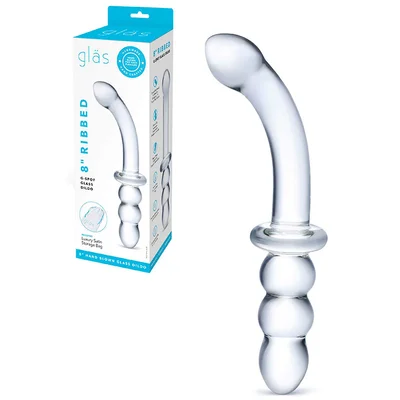 glas 8 ribbed g spot dual ended glass dildo