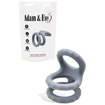 adam and eve adams 27 triple ring ridged silicone cock and ball cage