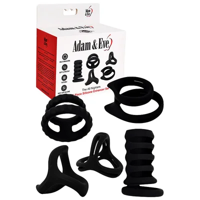 adam and eve the all nighters 5 piece silicone penis enhancer set