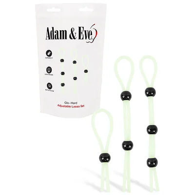 adam and eve glow in the dark adjustable lasso cock ring 3 piece set