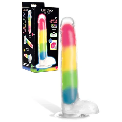xr brands lollicock 82 glow in the dark rainbow dildo with balls