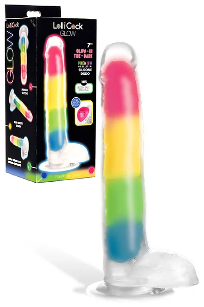 XR Brands Lollicock 8.2" Glow in the Dark Rainbow Dildo With Balls — image 5 of 8