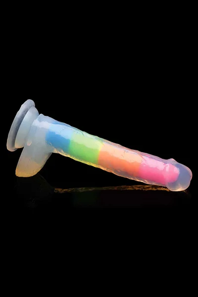 XR Brands Lollicock 8.2" Glow in the Dark Rainbow Dildo With Balls — image 4 of 4