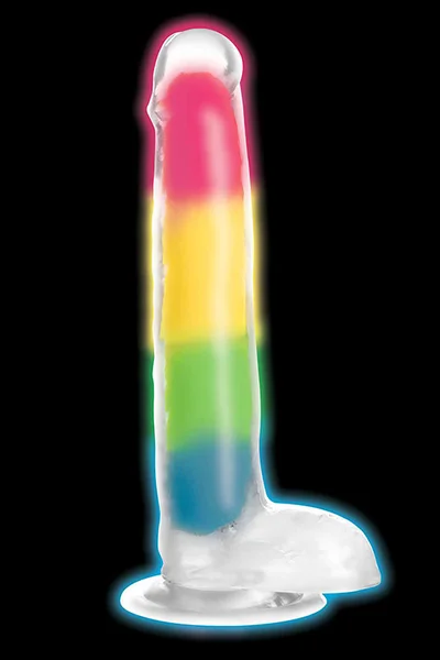 XR Brands Lollicock 8.2" Glow in the Dark Rainbow Dildo With Balls — image 2 of 4