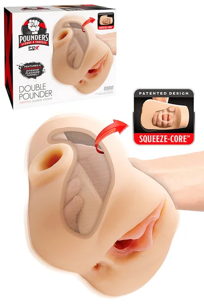 PDX Plus Double Pounder 8.1" Vibrating Squeezable Masturbator With Remote Control — image 13 of 18