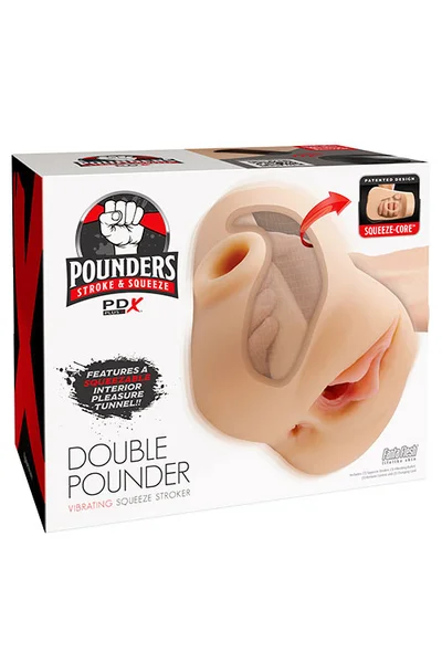 PDX Plus Double Pounder 8.1" Vibrating Squeezable Masturbator With Remote Control
