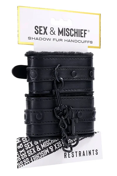 Sex & Mischief Fur Lined Faux Leather Handcuffs — image 2 of 3
