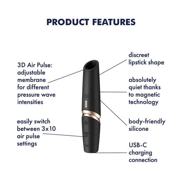Satisfyer Perfect Kiss - Black USB Rechargeable Air Pulse Stimulator — image 3 of 9