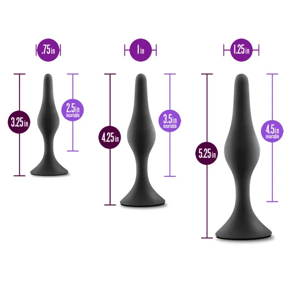 Anal Adventures Platinum Silicone Beginner Plug Kit - Black Butt Plug Kit - Set of 3 Sizes — image 5 of 6