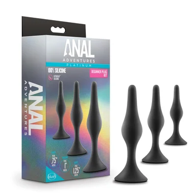anal adventures platinum silicone beginner plug kit black butt plug kit set of 3 sizes
