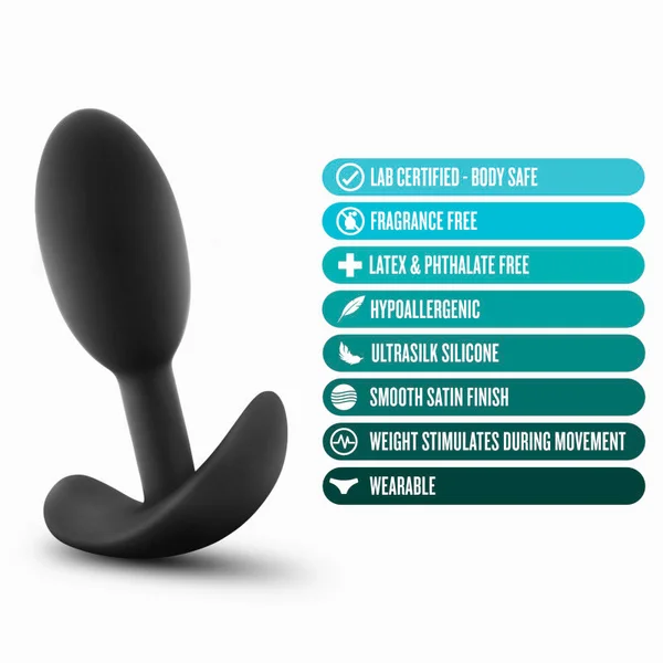 Anal Adventures Platinum Vibra Slim Plug - Black 8.9 cm Small Butt Plug with Internal Ball — image 3 of 7