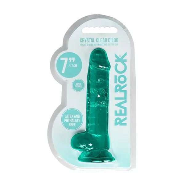 REALROCK 7'' Realistic Dildo With Balls - Turquoise 17.8 cm Dong — image 8 of 8