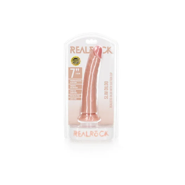 REALROCK Realistic Slim Dildo with Suction Cup - 18cm - Flesh 18 cm (7'') Dong — image 7 of 8