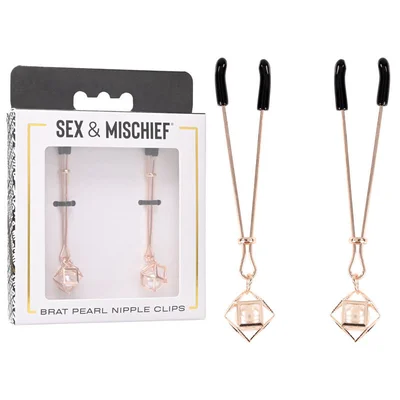 sex mischief brat pearl nipple clips rose gold set of 2