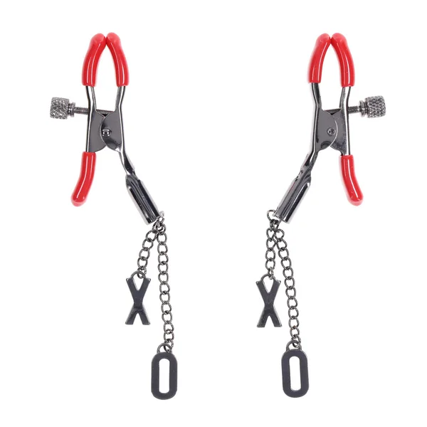 S&M Exs & Ohs Nipple Clamps - Red Tipped Metal Nipple Clamps - Set of 2 — image 2 of 9