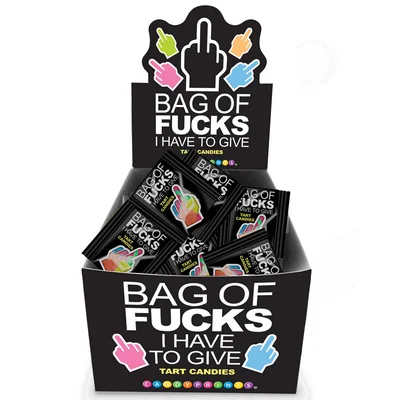 bag of fucks i have to give display fruit flavoured lollies counter display of 100 mini packs