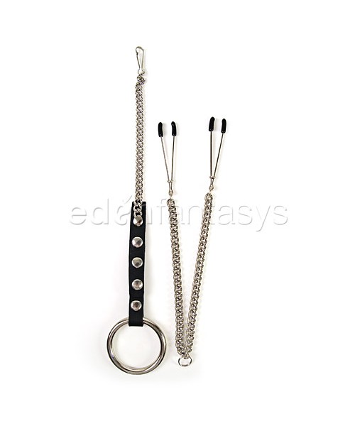 Y-Style nipple clamps and cock ring chain