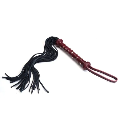 wine red deluxe cow leather heavy flogger with studded handle