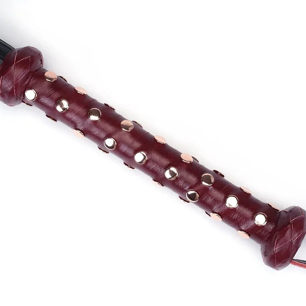 Wine Red Deluxe Cow Leather Heavy Flogger with Studded Handle — image 2 of 3