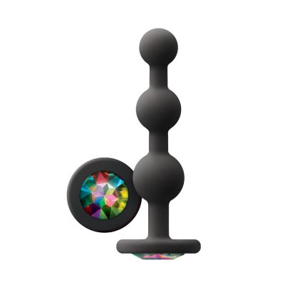 Glams Ripple Anal Beads with Rainbow Gem Black