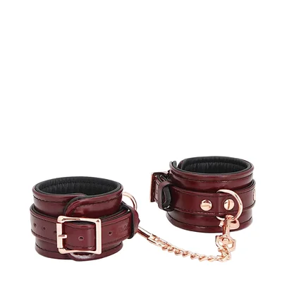 wine red leather handcuffs with rose gold hardware