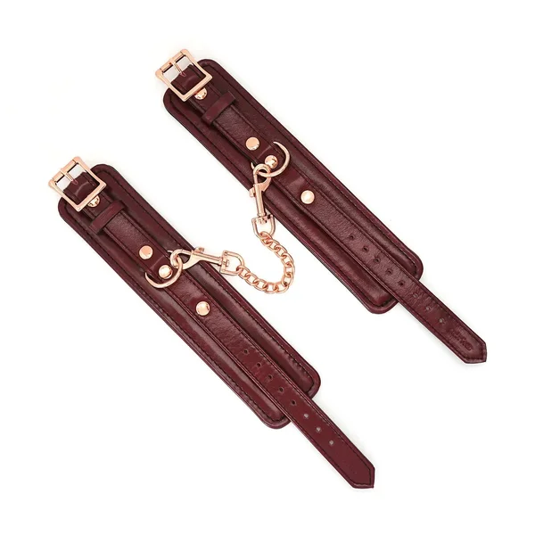 Wine Red Leather Handcuffs with Rose Gold Hardware — image 2 of 6