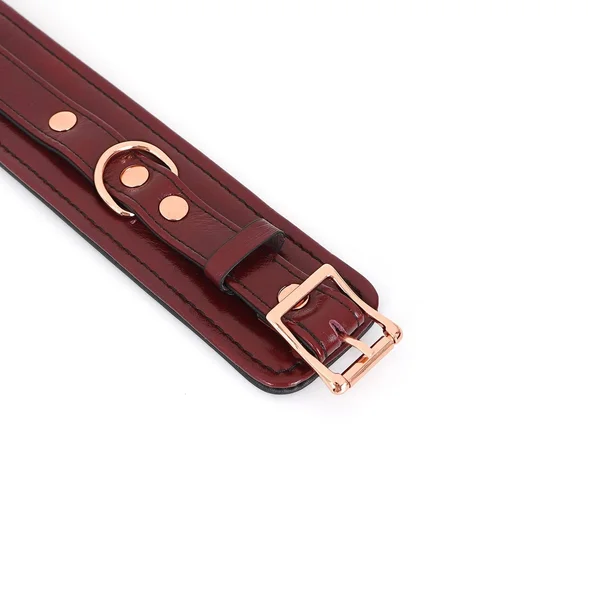 Wine Red Leather Handcuffs with Rose Gold Hardware — image 5 of 6