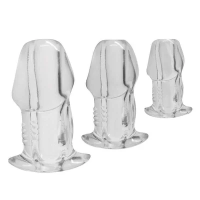master series dicked clear hollow anal plug 3 piece set