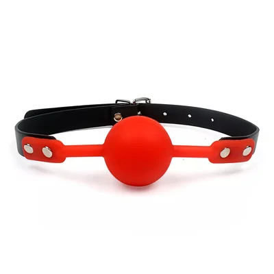 love in leather red faux leather gag with silicone ball