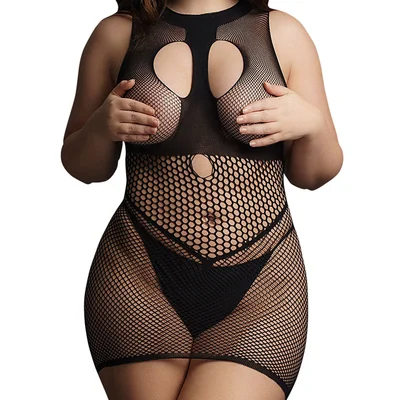 le desir duo net open cup mini dress black queen size