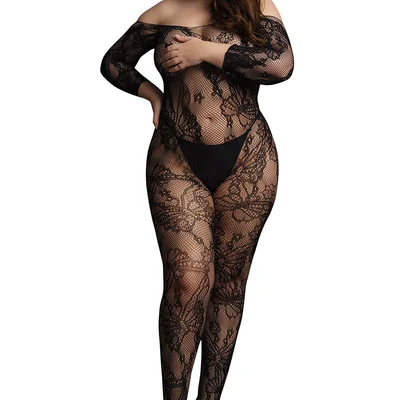 le desir lace sleeved bodystocking black queen size