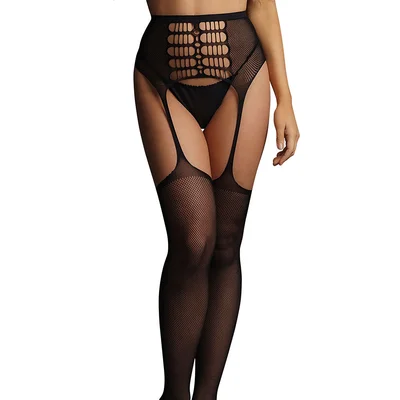 le desir high waist garterbelt stockings black one size