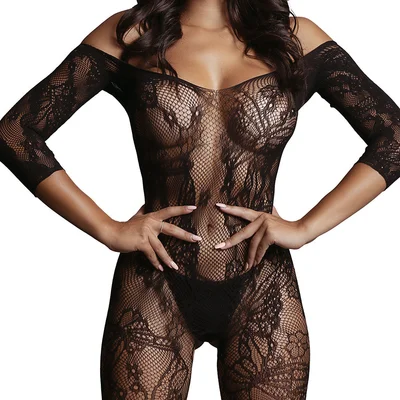 le desir lace sleeved bodystocking black one size