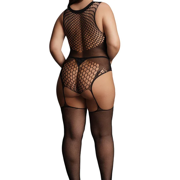 Le Desir Contrast Fence Net Suspender Bodystocking - Black Queen Size — image 2 of 3