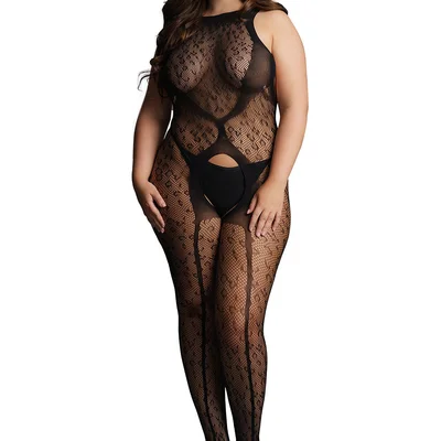 le desir crotchless leopard bodystocking black queen size