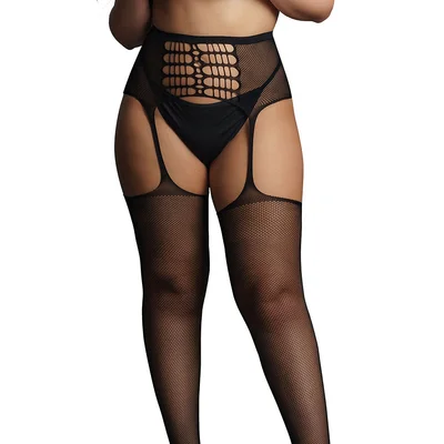 le desir high waist garterbelt stockings black queen size