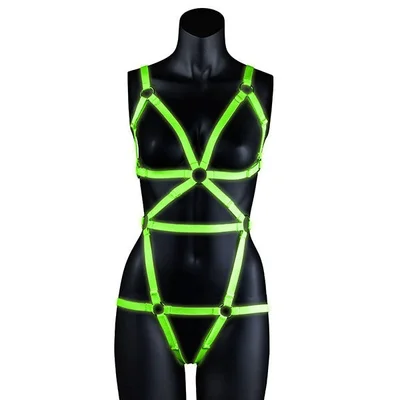 ouch glow in the dark bonded leather lingerie style body harness