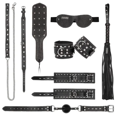 pain 7 piece leather studded bondage kit