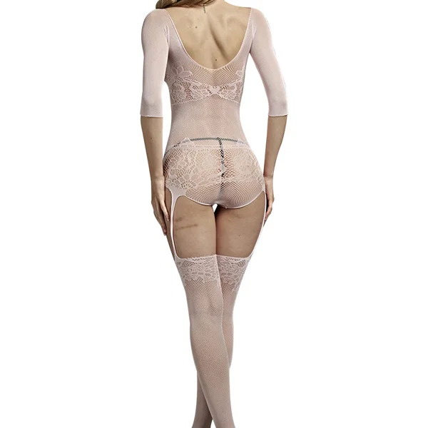Love in Leather Rimes Blush Bodysuit with attached Garter Stockings — image 2 of 2