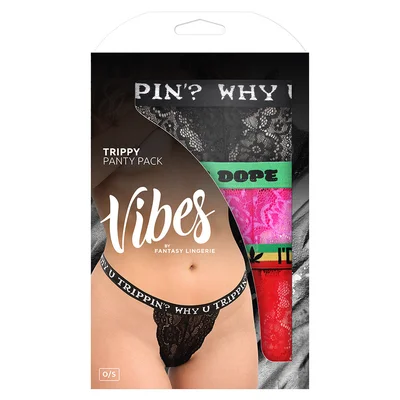 fantasy lingerie vibes trippy panty pack 3 piece lace thong set