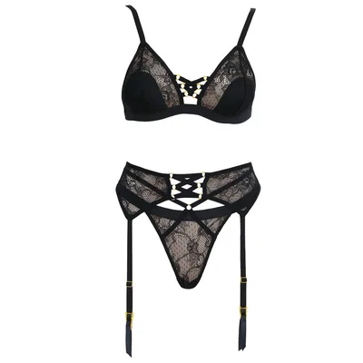 love in leather muse triangle bralette 3 piece set